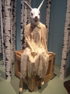 A very spooky rabbit mannequin in a romantic Harajuku fashion